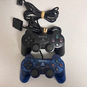 Sony PlayStation 2 DualShock2 Controller Lot Black & Translucent Blue SCPH-10010